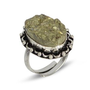 Natural Pyrite Rough Crystal Stone Oval Design Adjustable Ring
