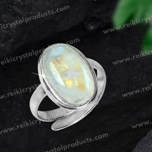 Rainbow Moonstone Crystal Gemstone Adjustable Ring