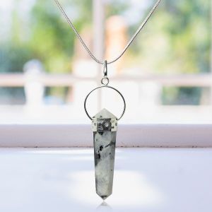 Rainbow Moonstone Double Terminated Pencil Pendant With Chain