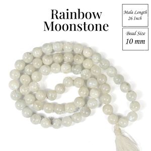 Rainbow Moonstone 10 mm Round Bead Mala