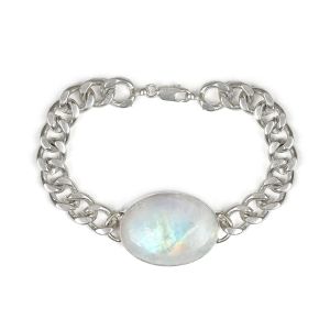 Natural Rainbow Moonstone Gemstone Oval Shape Bracelet For Boys