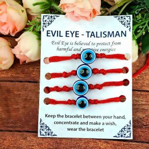 Evil Eye Band With Red Thread Protection, Negativity Band Pack of 4 pc