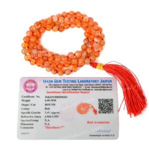 Certified Red Aventurine 6 mm 108 Round Bead Mala with Certificate