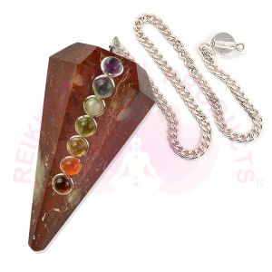 Red Jasper With 7 Chakra Six Faceted Dowser / Pendulum