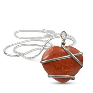 Red Jasper Heart Wire Wrapped Pendant With Chain