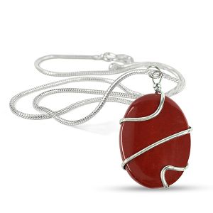 Red Jasper Oval Wire Wrapped Pendant with Chain