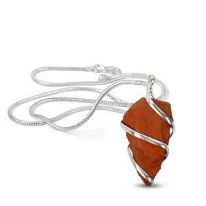 Red Jasper Natural Wire Wrapped Pendant with Chain