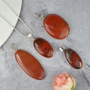 AAA Quality Red Jasper Oval Pendant With Chain