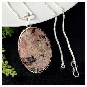 Rhodonite Oval Shape Pendant with Chain