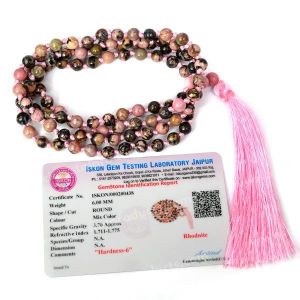Certified Rhodonite 6 mm 108 Round Bead Mala with Certificate