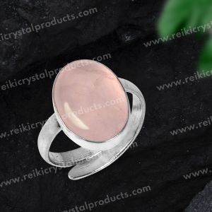 Natural Rose Quartz Crystal Gemstone Adjustable Ring