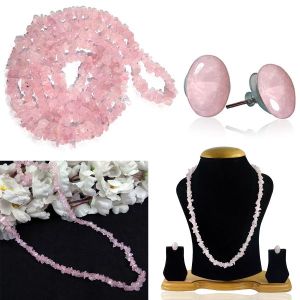 Rose Quartz Chip Mala / Necklace With Earring