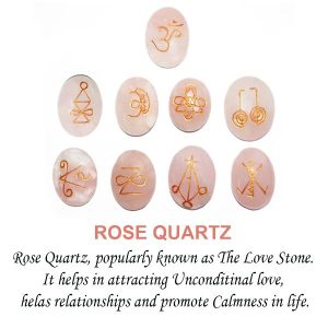 Rose Quartz Karuna Reiki Symbol Engraved Set of 9 pc