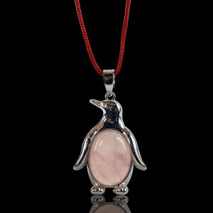 Rose Quartz Penguin Shape Pendant with Chain