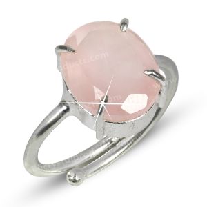 Natural Rose Quartz Crystal Gemstone Adjustable Ring (Shape: Diamond Cutting Design)