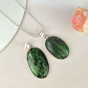 AAA Quality Ruby Zoisite Oval Pendant With Chain