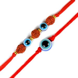 Rudraksha + Evil Eye Band with Evil Eye Bracelet Pack of 2 Pcs