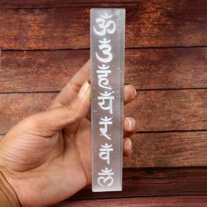 Selenite 7 Chakra Symbol Engraved Flat Stick 6 Inch Approx