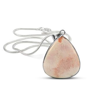 AAA Quality Scolecite Drop Shape Pendant With Chain