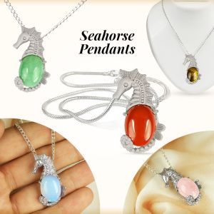 Natural Crystal Stone Seahorse Shape Pendant/Locket with Metal Chain