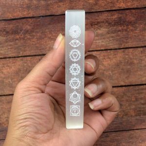 Selenite Seven / 7 Chakra Symbols Engraved Selenite Charging Cuboid Stick/Scale/Wands
