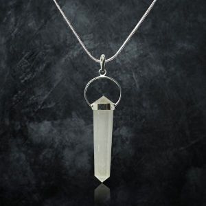 Selenite Double Terminated Pencil Pendant with Chain