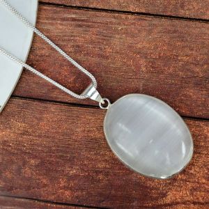 AAA Quality Selenite Oval Pendant With Chain