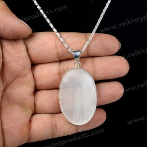 AAA Quality Selenite Oval Pendant With Chain