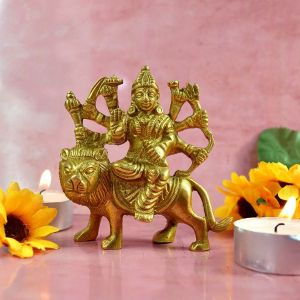 Brass Statue/Idol Sherawali MATA Murti Maa Durga Murti Size 3 Inch Approx