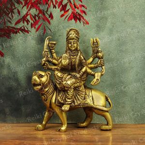Brass Statue/Idol Sherawali |Maa Durga On Lion (Size 12.5 Inch Approx)