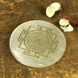 Selenite Shree Yantra Charging Plate for Reiki Crystal Cleansing Size 3 Inch Approx