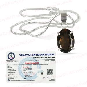 Certified Smoky Quartz Gemstone Pendant Natural Crystal Stone Cutting Oval Shape Pendant Locket with Metal Chain