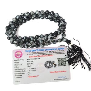 Certified Snowflake Obsidian 6 mm 108 Round Bead Mala with Certificate
