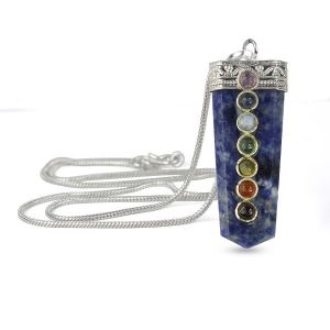 Sodalite Flat Stick 7 Chakra Beads Pendant with Chain
