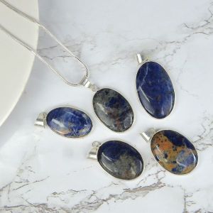 AAA Quality Sodalite Oval Pendant With Chain