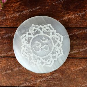 Selenite Om Charging Plate for Reiki Crystal Cleansing  Size 3 Inch Approx