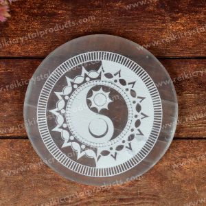 Selenite Ying Yang Charging Plate for Reiki Crystal Cleansing Size 3 Inch Approx