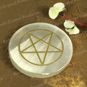 Selenite Star Symbal Charging Plate for Reiki Crystal Cleansing Size 3 Inch Approx