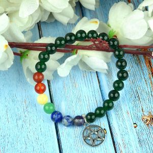 Green Aventurine with 7 Chakra Star-of-David Charm Hanging Bracelet