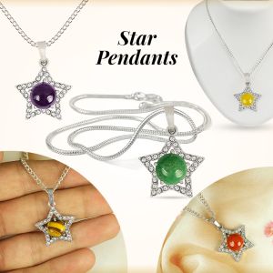 Natural Crystal Stone Star Shape Pendant/Locket with Metal Chain