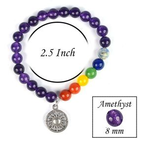 Amethyst Bracelet with Hanging Sun Charm 8 mm Round Beads Bracelet