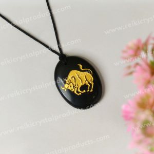 Black Agate Taurus (Vrishabha Rashi) Zodiac Symbol Pendant 