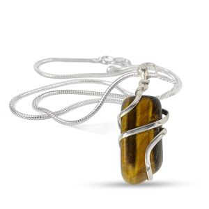 Tiger Eye Natural Wire Wrapped Pendant with Chain