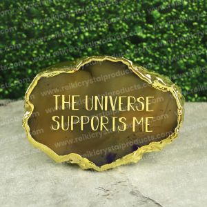Crystal Stone Agate The Universe Supports Me Symbol Sileces & Coaster for Table Decoration