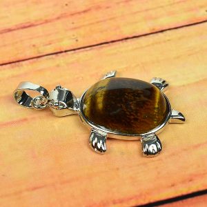 Tiger Eye Pendant Turtle Shape for Reiki Healing and Crystal Healing Stone Pendant (Color : Brown)