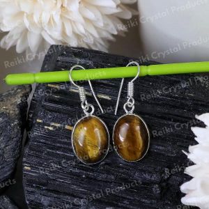 Natural Tiger Eye Oval Shape Earring/Jhumki With Crystal Stone For Girls And Women