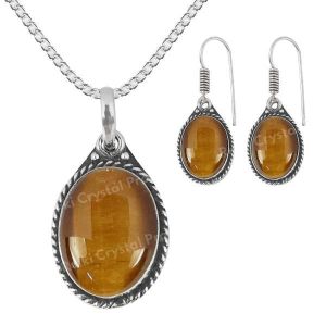 Natural Tiger Eye Earring Pendant With Stone Metal Chain For Unisex