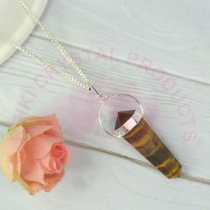 Tiger Eye Double Terminated Pencil Pendant with Chain