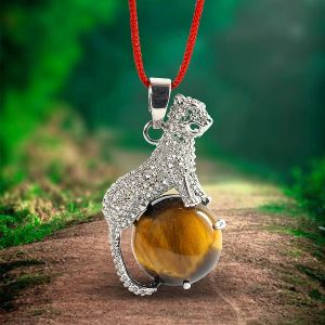 Tiger Eye Leopard Shape Pendant with Chain