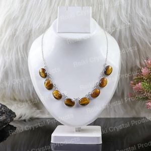 Natural Tiger Eye Metal Necklace With Crystal Stone For Girls And Women